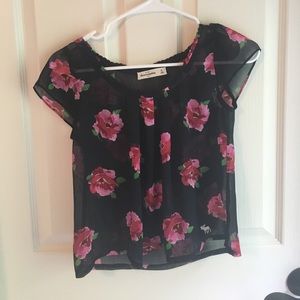 Navy Abercrombie kids flowered blouse
